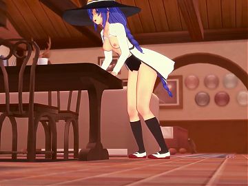 Roxy rubbing on the corner of the table: Mushoku Tensei Hentai Parody